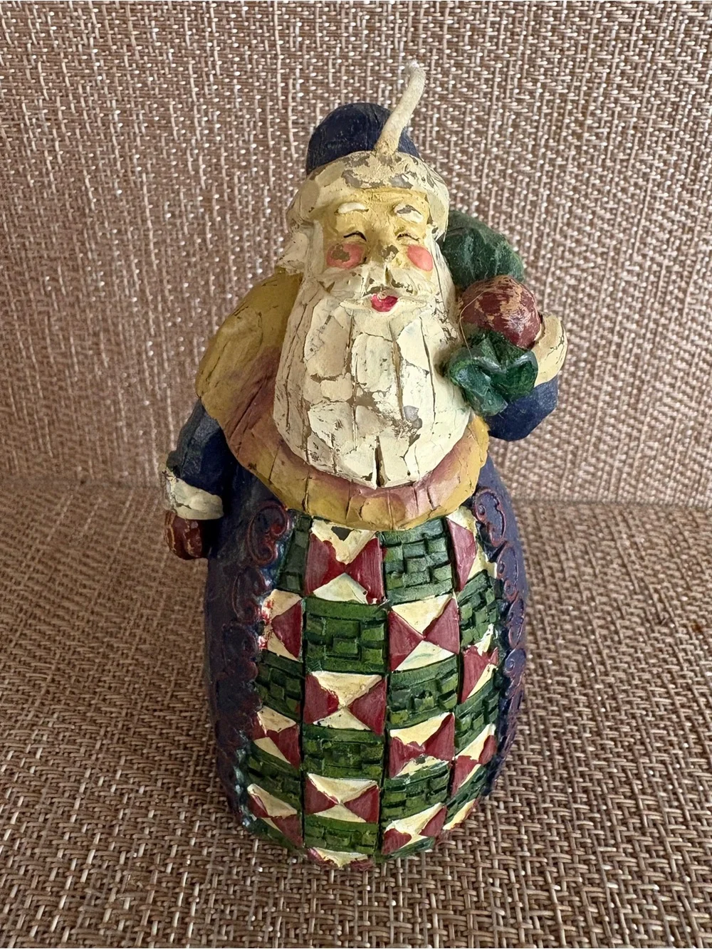 Vintage Santa Claus Single Wick Candle 4.5 Inches Tall Green Geometric Cute